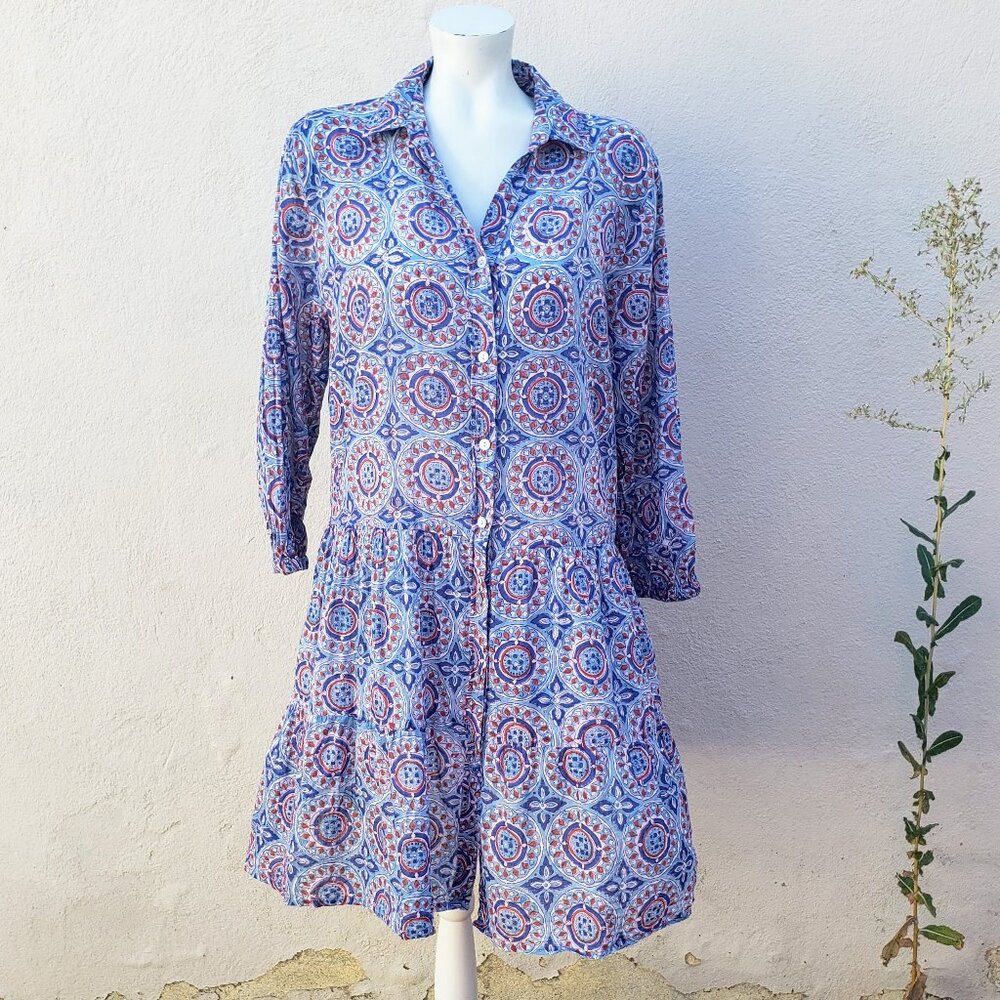 Pacific & Rose Textiles Indian block print style drop waist shirtdress